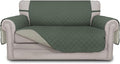 Easy-Going Reversible Loveseat Couch Cover for 2 Cushion Couch Sofa Cover for Dogs Water Resistant Furniture Protector with Foam Sticks Elastic Straps for Pet (Loveseat, Greyish Green/Beige)