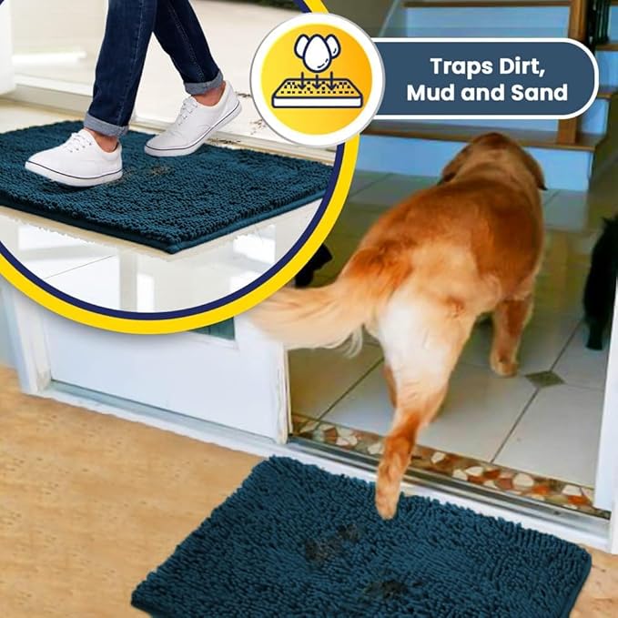 Muddy Mat® | Super Absorbent Door Mat Indoor, Microfiber Quick Dry Chenille Entryway Rug, Non-Slip Front Door Mat, Indoor Mats for Entryway, Machine Washable Pet Rug, Atlantic Blue 6ft x 9ft