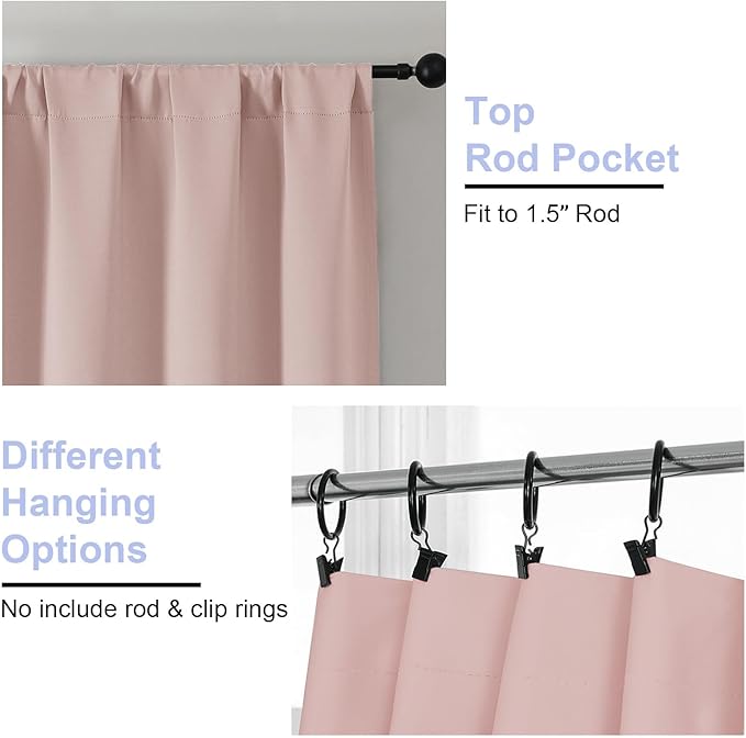 Simplebrand Ava Blush Blackout Curtains for Bedroom 90 Inches Long 2 Panels Set, Solid Privacy Energy Saving Living Room Window Treatment Curtains Blackout Drapes, W50 x L90 Inch, Blush