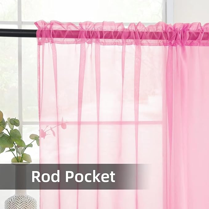 youleyar Solid Sheer Rod Pocket Curtain Voile Draperies 2 Panels White Beige Black Grey Coffee 52 Inch Width 108 Inch Long 1 Pair for Kitchen Bedroom Children Living Room Yard (New Pink,52Wｘ108L)