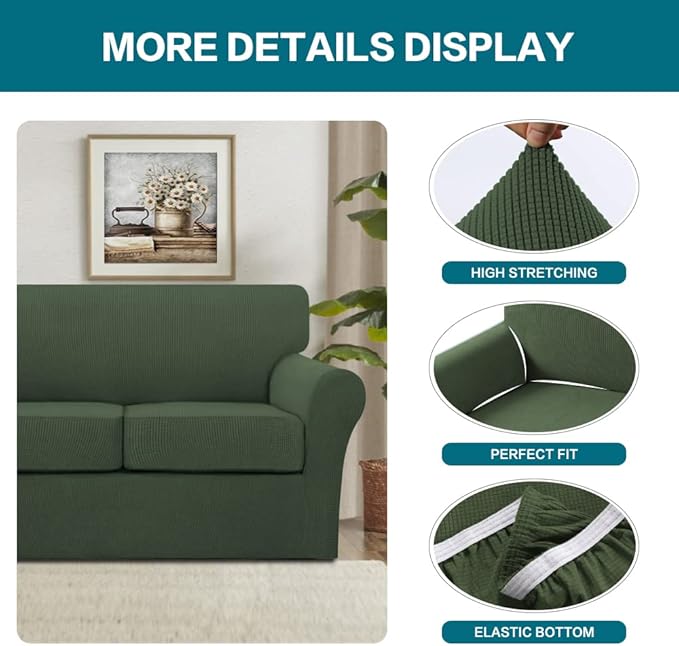 Turquoize 4 Piece Sofa Covers for 3 Cushion Couch Sofa Slipcover Soft Couch Cover for Dogs-Washable Sofa Furniture Covers with 3 Individual Cushion Covers (3 Cushion Sofa, Bronze Green)