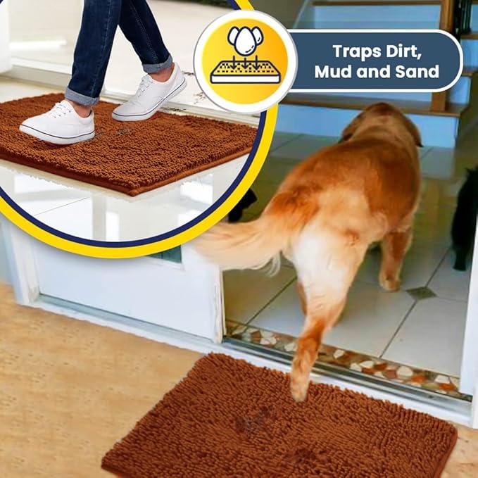 Muddy Mat® | Super Absorbent Door Mat Indoor, Microfiber Quick Dry Chenille Entryway Rug, Non-Slip Front Door Mat, Indoor Mats for Entryway, Machine Washable Pet Rug, Orange 36"x60"