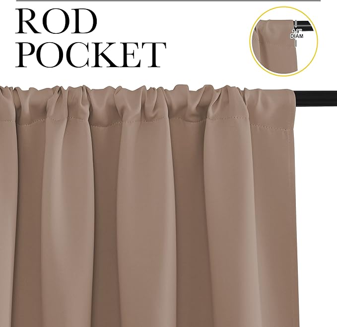 NICETOWN RV Blackout Curtains for Camper Windows, Window Treatment Thermal Insulated Rod Pocket Small Blackout Draperies/Drapes for Bedroom/Kitchen (Cappuccino, Set of 2, 29" Wide by 30" Long)