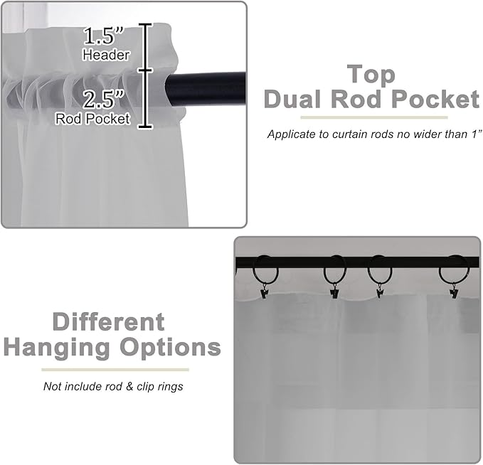 Light Grey Sheer Curtain for Bedroom Living Room 78 Inches Long 2 Panels Set, Solid Soft Airy Light Filtering Sheer Window Curtains, Modern Rod Pocket Door Curtain, 42" Wx78 L Inches