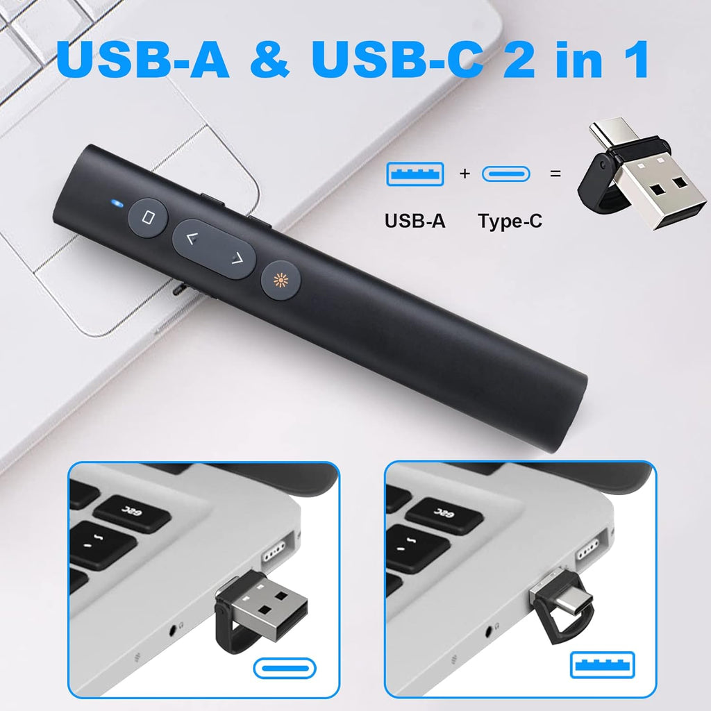 (2 Units) Presentation Clicker for PowerPoint Red Laser Pointer, USB A C Wireless Presenter Remote, Google Slide Advancer Projector Smart Board Slideshow PPT Clicker for Mac/Laptop/Computer/Office