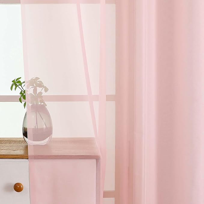 Blush Pink Valances for Windows 14 inch Length 2 Panels, Small Voile Sheer Curtains for Bathroom, Soft Fabric Lightweight Light Filtering Kitchen Curtains, Dual Rod Pocket, 2x42Wx14L Inches