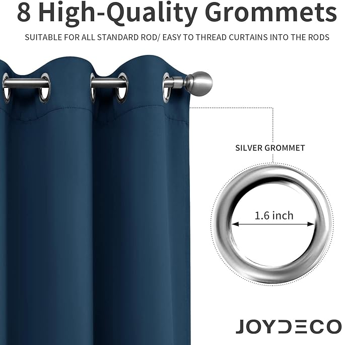 Joydeco Blackout Curtains 72 Inch Length 2 Panels Set, Thermal Insulated Long Curtains& Drapes 2 Burg, Room Darkening Grommet Drapes for Living Room Bedroom Window (W52 x L72 Inch, Navy Blue)
