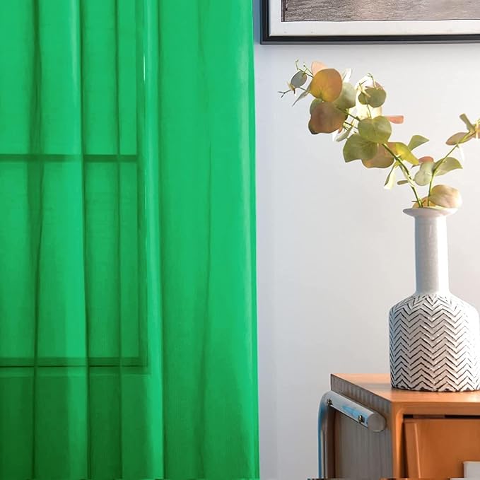 SpaceDresser Sheer Voile Window Treatment Rod Pocket Curtain Panels for Kitchen Bedroom Living Room Drapes Sunlight Filtering Privacy Semi Home Decor Assorted Colors Sizes (Green, 52 W x 108 L)