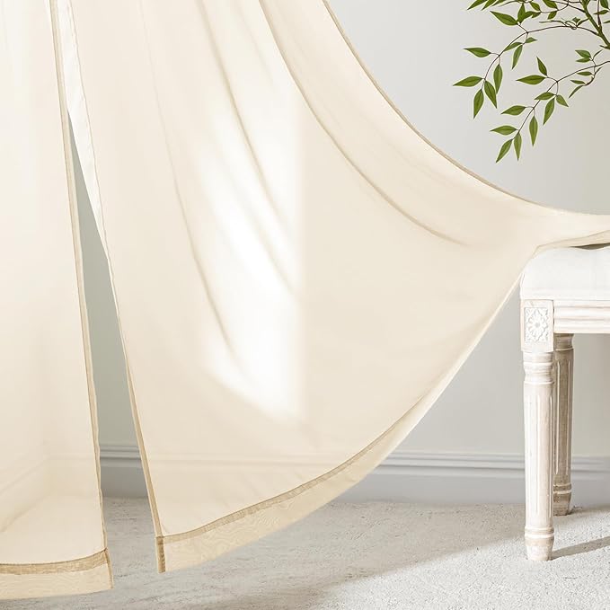 MIULEE Butter Cream Sheer Curtains 108 Inches Long, 4 Panels Set, Rod Pocket Voile Drapes Light Filtering and Semi Transparent, Elegant Window Treatments for Bedroom Living Room,42 x 108 Inches