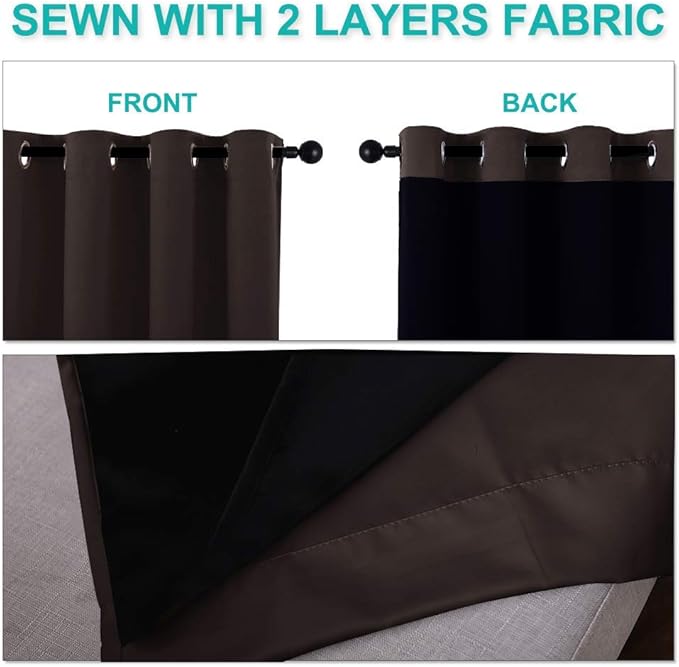 NICETOWN Full Shade Curtain Panels, 37" Wide x 70" Long, Toffee Brown, Pair of Thermal Insulated & Energy Efficiency Blackout Drapes for Living Room, Lined Silky Performance Window Dressing