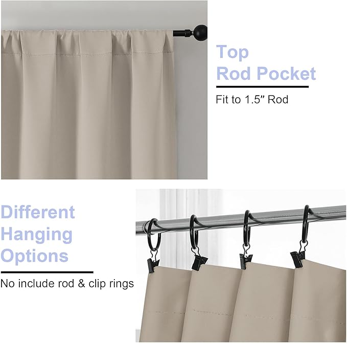 Simplebrand Ava Stone Blackout Curtains for Bedroom, 72 Inch Length, 2 Panels Set, Privacy Thermal Insulated Rod Pocket Curtains for Patio, French Door, W40 x L72 Inch