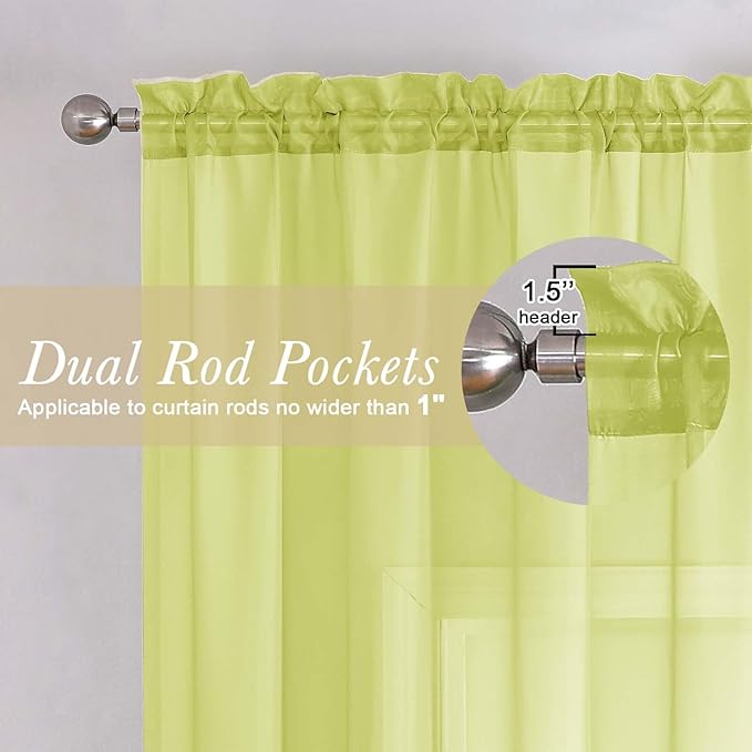 Lecloud Lemon Sheer Curtains 72 Inches Long 2 Panels, Solid Voile Rustic Window Curtains for Bedroom Dining Room, Light Filtering Rod Pockets Living Room Decor Drapes, Each Panel 42" W x 72" L