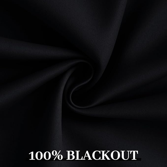 Yakamok 100% Blackout Curtains Black Room Darkening Thermal Insulated Window Curtain with 2 Thick Layers-Set of 2 Panels Grommet Top Drapes for Bedroom Living Room 52 Inches by 72 Inches Length