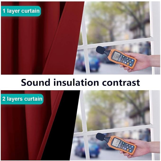 NICETOWN 100% Blackout Cold Blocking Curtains with Black Liner Backing, Thermal Insulated Curtains for Living Room, Noise Reducing Drapes, Burgundy Red, 52 inches x 84 inches Per Panel, Set of 2