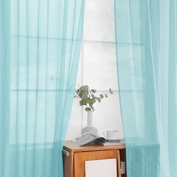 youleyar Solid Sheer Rod Pocket Curtain Voile Draperies 2 Panels White Beige Black Grey Ivory 52 Inch Width 96 Inch Long 1 Pair for Kitchen Bedroom Children Living Room Yard (Sky Blue,52Wｘ96L)