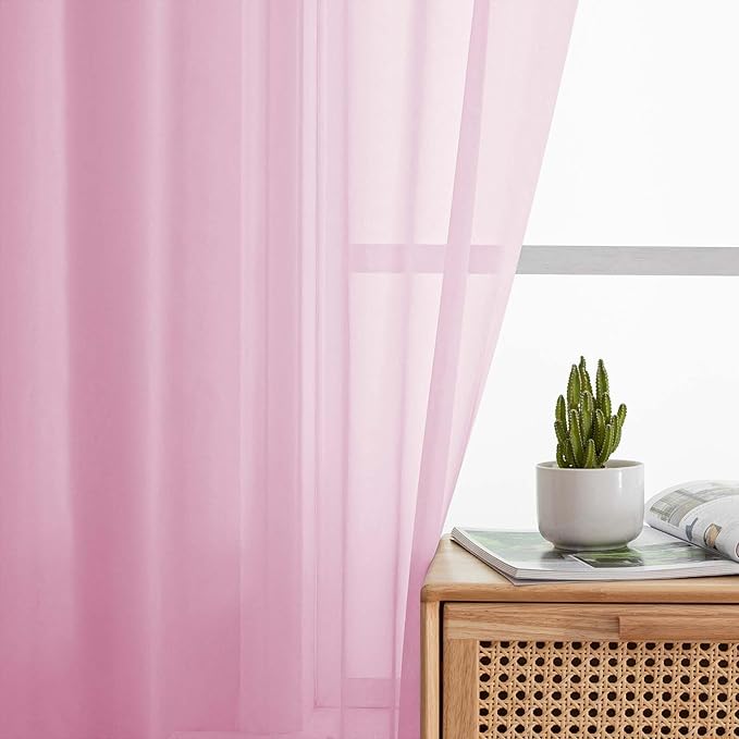 Sheer Pink Curtains for Bedroom Living Room 63 Inch Length 2 Panels, Airy Soft Light Filtering Sheer Dining Room Curtains, Modern Rod Pocket Drapes, Pink, Each 42" Wx63 L Inches