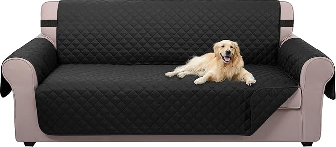 U-NICE HOME 4 Seater Sofa Cover 91 Inch Large Couch Covers for 4 Cushion Couch with Elastic Straps Water Resistant Furniture Protector Cover for Pets Cat (Sofa XX-Large, Black/Black)