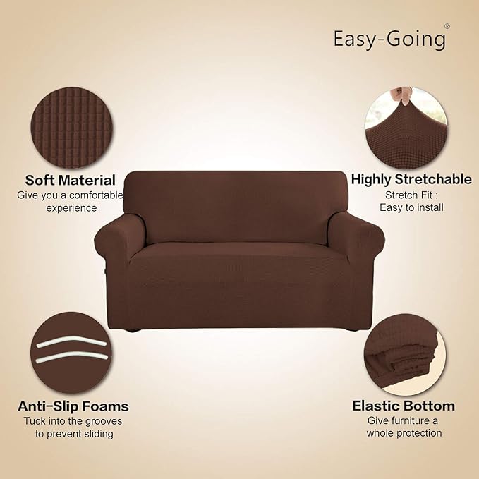 Easy-Going Stretch Sofa Slipcover 1-Piece Sofa Cover Furniture Protector Couch Soft with Elastic Bottom for Kids, Polyester Spandex Jacquard Fabric Small Checks (Sofa, Coffee)