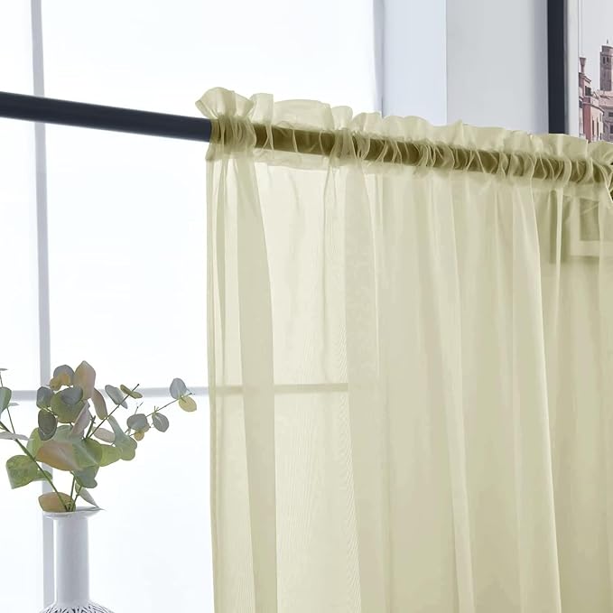 SpaceDresser Basic Rod Pocket Sheer Voile Window Curtain Panels Sage Green 1 Pair 2 Panels 52 Width 63 Inch Long for Kitchen Bedroom Children Living Room Yard（Sage Green, 52W x 63L）