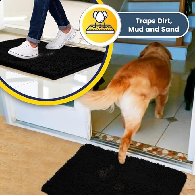 Muddy Mat® | Super Absorbent Door Mat Indoor, Microfiber Quick Dry Chenille Entryway Rug, Non-Slip Front Door Mat, Indoor Mats for Entryway, Machine Washable Pet Rug,-Black Runner 24"X60"