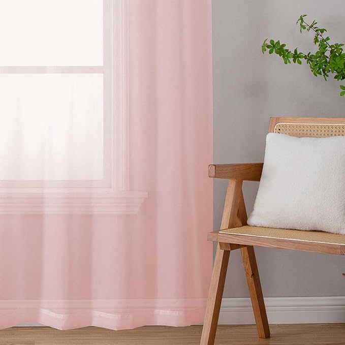 Sheer Blush Curtains for Bedroom Living Room 54 Inch Length 2 Panels Set, Solid Soft Airy Light Filtering Window Treatments, Modern Rod Pocket Drapes, Blush, 42" Wx54 L Inches