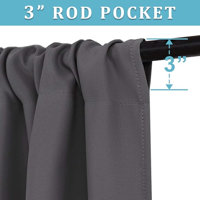 RYB HOME Blackout Curtains for Bedroom Living Room 63 inches Long, Thermal Insulated Privacy Rod Pocket Drapes for Nursery Office Home Theater, Width 34 by Length 63, Grey, 2 Panels