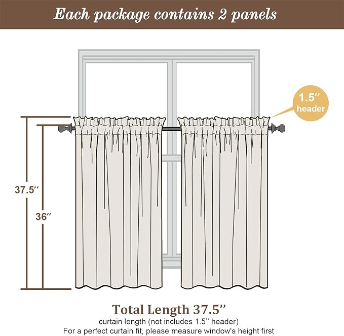 Chyhomenyc Sheer Curtains 36 inch Length 2 Panels Set, Light Filtering Voile Rod Pocket Short Window Curtians for Bathroom Living Room Farmhouse Small Windows, Each 42Wx36L in, 2PCS, Hot Pink