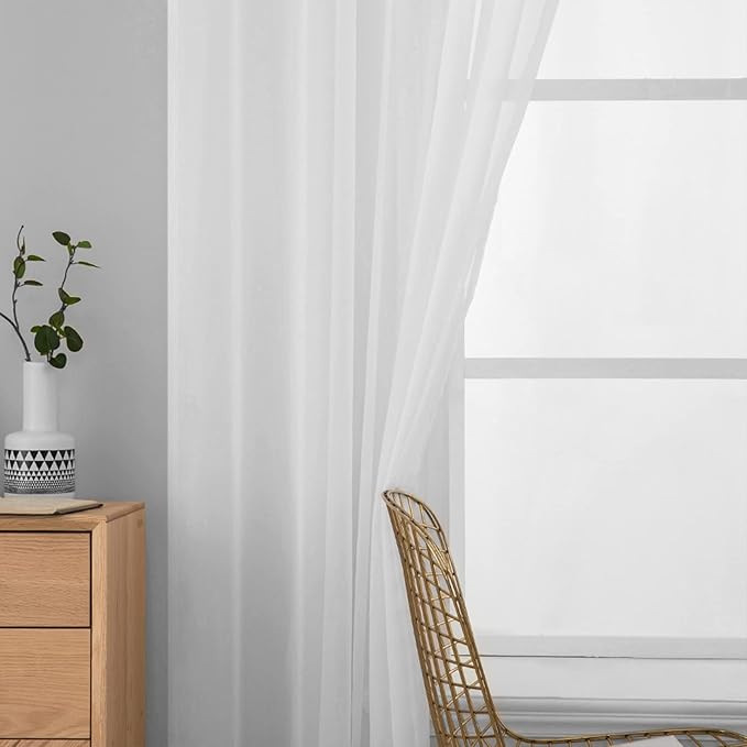 MIULEE 2 Panels Solid Color White Sheer Window Curtains Elegant Window Voile Panels/Drapes/Treatment for Bedroom Living Room (54 X 132 Inches White)