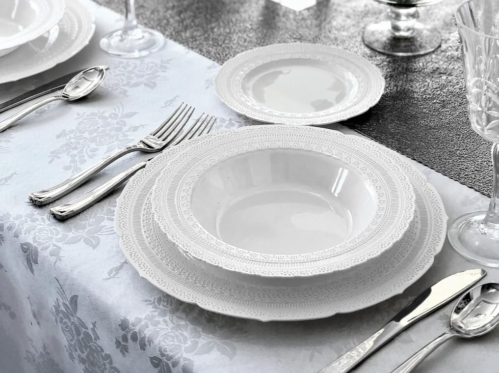 " OCCASIONS " 60 Plates Pack, Extra Heavyweight Vintage Wedding Party Disposable Plastic Plates (11'' Dinner Plate, Chateau in Light Gray)