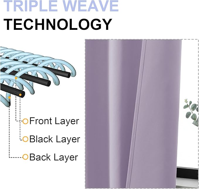 Simplebrand Ava Lilac Short Blackout Curtains for Bedroom 45 Inches Long 2 Panels Set, Solid Thermal Insulated, Energy Saving Window Treatment Curtains Blackout Drapes, W40 x L45 Inch, Lilac