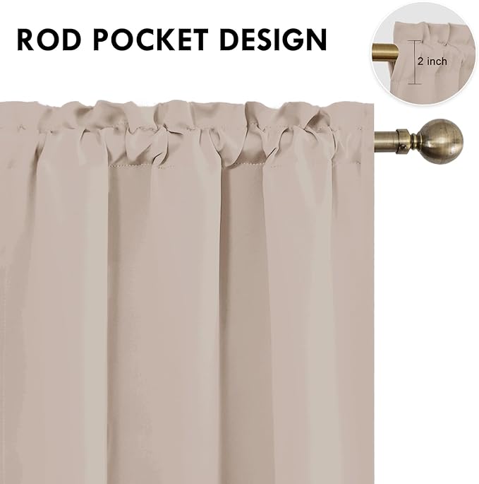 DWCN Blackout Curtains for Living Room Thermal Insulated, Energy Saving & Noise Reducing Bedroom Curtains, Camel, W 42x L 84 Inch, Set of 2 Rod Pocket Curtain Panels