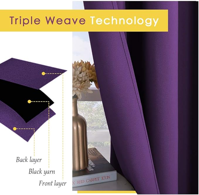 NICETOWN Blackout Curtain Panels for Bedroom, 2 Panels, W42 x L60 inches, Royal Purple, Thermal Insulated Grommet Top Blackout Draperies and Drapes