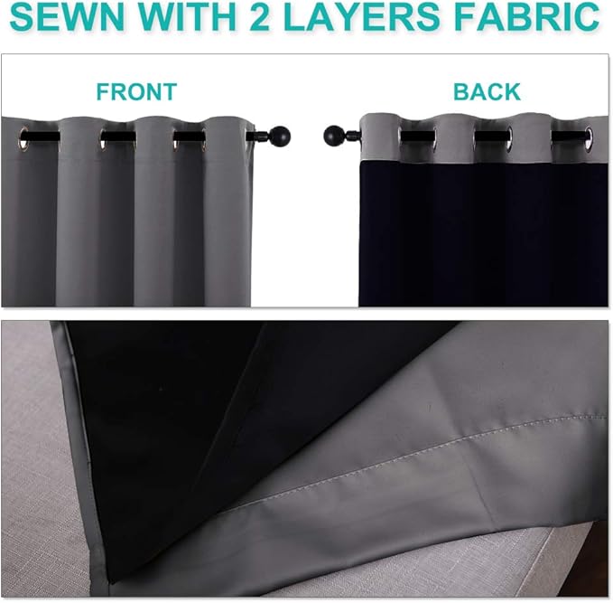 NICETOWN Total Shade Curtains and Draperies, Heavy-Duty Full Light Shading Drapes with Black Liner Backing for Villa/Hall/Dorm Window（Gray, Package of 2 Panels, 55 inches Wide x 96 inches Long