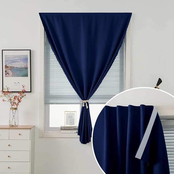 Self Adhesive Portable Blackout Curtains for Bedroom Easy to Install Window Thermal Lnsulated Kitchen Room Darkening Small Window Curtains, 47" W X 79" L, Navy Blue, 1 Panel