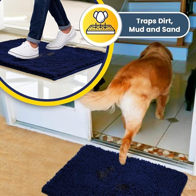 Muddy Mat® | Super Absorbent Door Mat Indoor, Microfiber Quick Dry Chenille Entryway Rug, Non-Slip Front Door Mat, Indoor Mats for Entryway, Machine Washable Pet Rug, Navy Blue 24"x96"