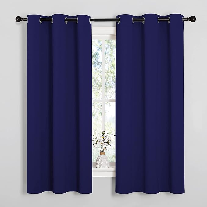 NICETOWN Blackout Draperies Curtains, All Season Thermal Insulated Solid Grommet Top Blackout Curtains/Drapes for Kid's Room (Royal Blue, 1 Pair, 34 x 63 inches)