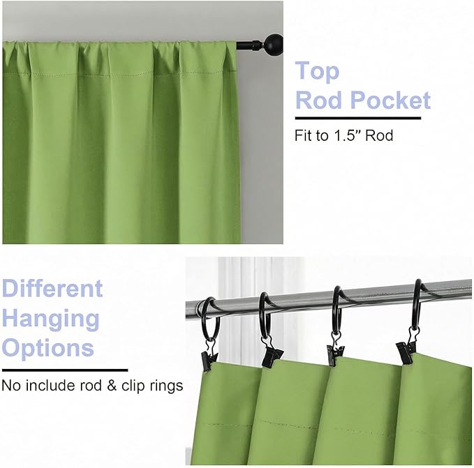 Simplebrand Ava Lime Blackout Curtains for Bedroom 72 Inch Length 2 Panels Set, Privacy Thermal Insulated Rod Pocket Door Window Curtains for Patio French Door Front Door, W40 x L72 Inch