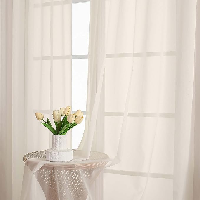 Chyhomenyc Extra Long Cream Sheer Curtains 108 Inches Long 2 Panels, Light Filtering Cream Curtains for Living Room, Soft Gentle Voile Rod Pocket Bedroom Window Drapes, 59Wx108L Inch, 9FT, 2PCS