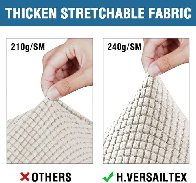 H.VERSAILTEX 4 Piece Stretch Sofa Covers for 3 Cushion Couch Covers for Living Room Furniture Slipcovers (Base Cover Plus 3 Seat Cushion Covers) Thicker Jacquard Fabric (Large Sofa, Ivory)