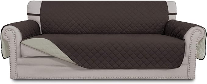 Easy-Going Reversible Couch Cover for 3 Cushion Couch Sofa Cover for Dogs Water Resistant Furniture Protector Cover with Foam Sticks Elastic Straps for Pet Cat (Sofa, Chocolate/Beige)