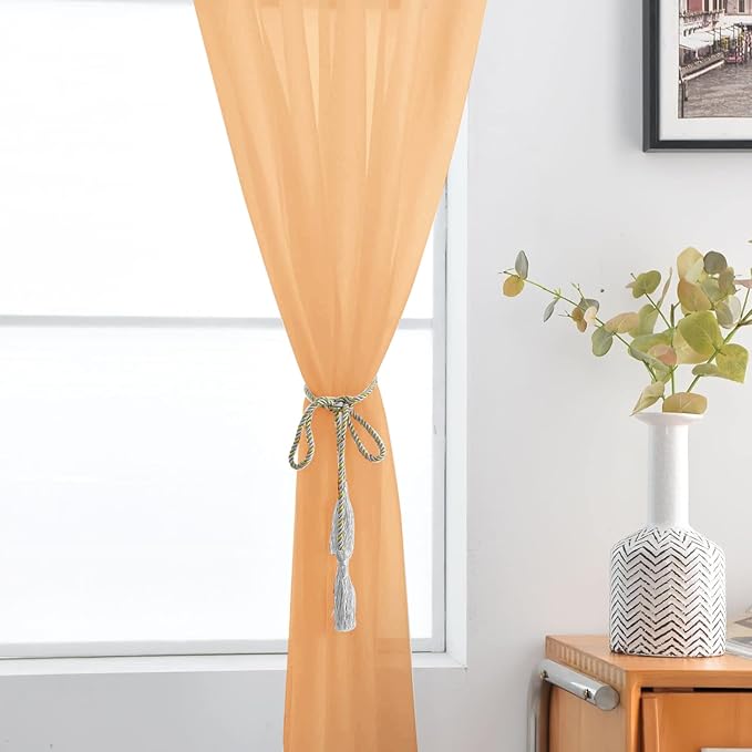 SpaceDresser Basic Rod Pocket Sheer Voile Window Curtain Panels White 1 Pair 2 Panels 60 Width 72 Inch Long for Kitchen Bedroom Children Living Room Yard（Beige，60Wx 72L）