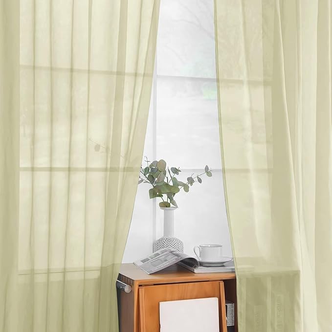 youleyar Solid Sheer Rod Pocket Curtain Voile Draperies 2 Panels White Beige Black Ivory Coffee 26 Inch Width 24 Inch Long 1 Pair for Kitchen Bedroom Children Living Room Yard(Sage Green,26W x 24L)