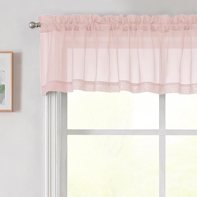 Blush Valances for Windows, Blush Sheer Curtains 14 Inch Length 2 Pack Kitchen Drapes, Modern Solid Mini Small Window Curtains for Cafe Bathroom Basement, Each 42" Wx14 L Inches