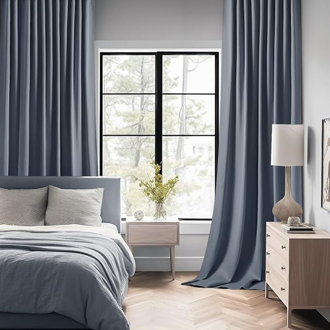 MIULEE Stone Blue Back Tab Blackout Curtain 96 Inch Long 2 Panels Set for Bedroom, Rod Pocket/Pinch Pleat Thermal Insulated Living Room Darkening Pleated Light Blocking Floor to Ceiling Drape