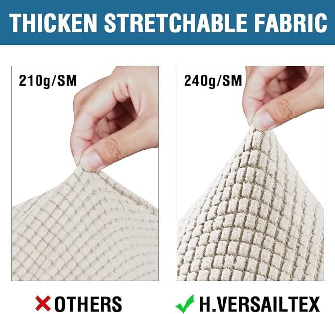 H.VERSAILTEX 4 Piece Stretch Sofa Covers for 3 Cushion Couch Covers for Living Room Furniture Slipcovers (Base Cover Plus 3 Seat Cushion Covers) Thicker Jacquard Fabric (XL Sofa, Island Fossi)