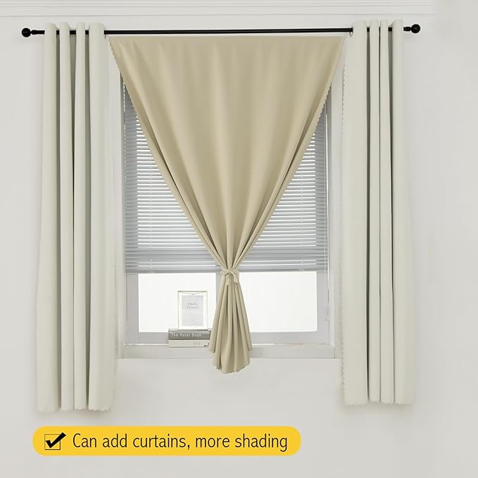 Self Adhesive Portable Blackout Curtains for Bedroom Easy to Install Window Thermal Lnsulated Kitchen Room Darkening Small Window Curtains, Cortinas Para Cuarto, 47"W X 79"L, Beige, 1 Panel