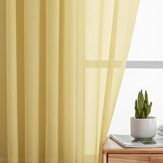 Sheer Curtains 84 Inches Long 2 Panels Set for Bedroom Living Room, Soft Airy Light Filtering Modern Solid Rod Pocket Drapes Window Treatments, Yellow, Each 42" W x 84" L
