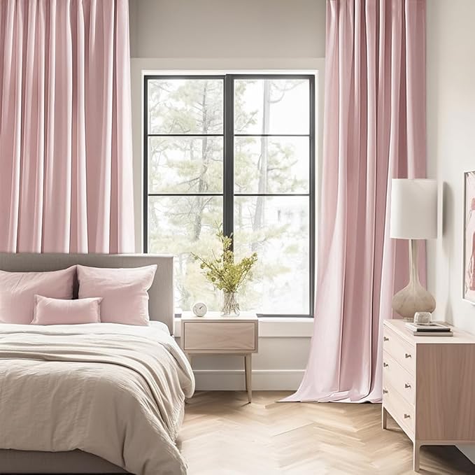 MIULEE Baby Pink Back Tab Blackout Curtains 72 Inch Length 2 Panels Set for Living Room Bedroom Privacy, Rod Pocket/Pinch Pleat Thermal Insulated Room Darkening Pleated Light Blocking Drapes