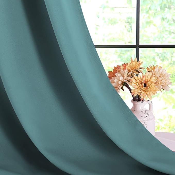 NICETOWN Window Curtain Panels, Thermal Insulated Solid Grommet Blackout Draperies/Drapes (Sea Teal, 1 Pair, 70 by 84-inch)