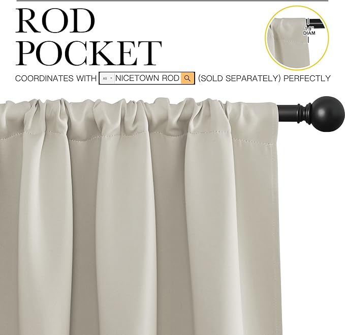 NICETOWN Blackout Curtains for Living Curtains, Room Darkening Window Curtain Panels, Easy-Care Solid Thermal Insulated Draperies/Drapes for Daughter Room (Natural, 2 Panels, 34 by 36)